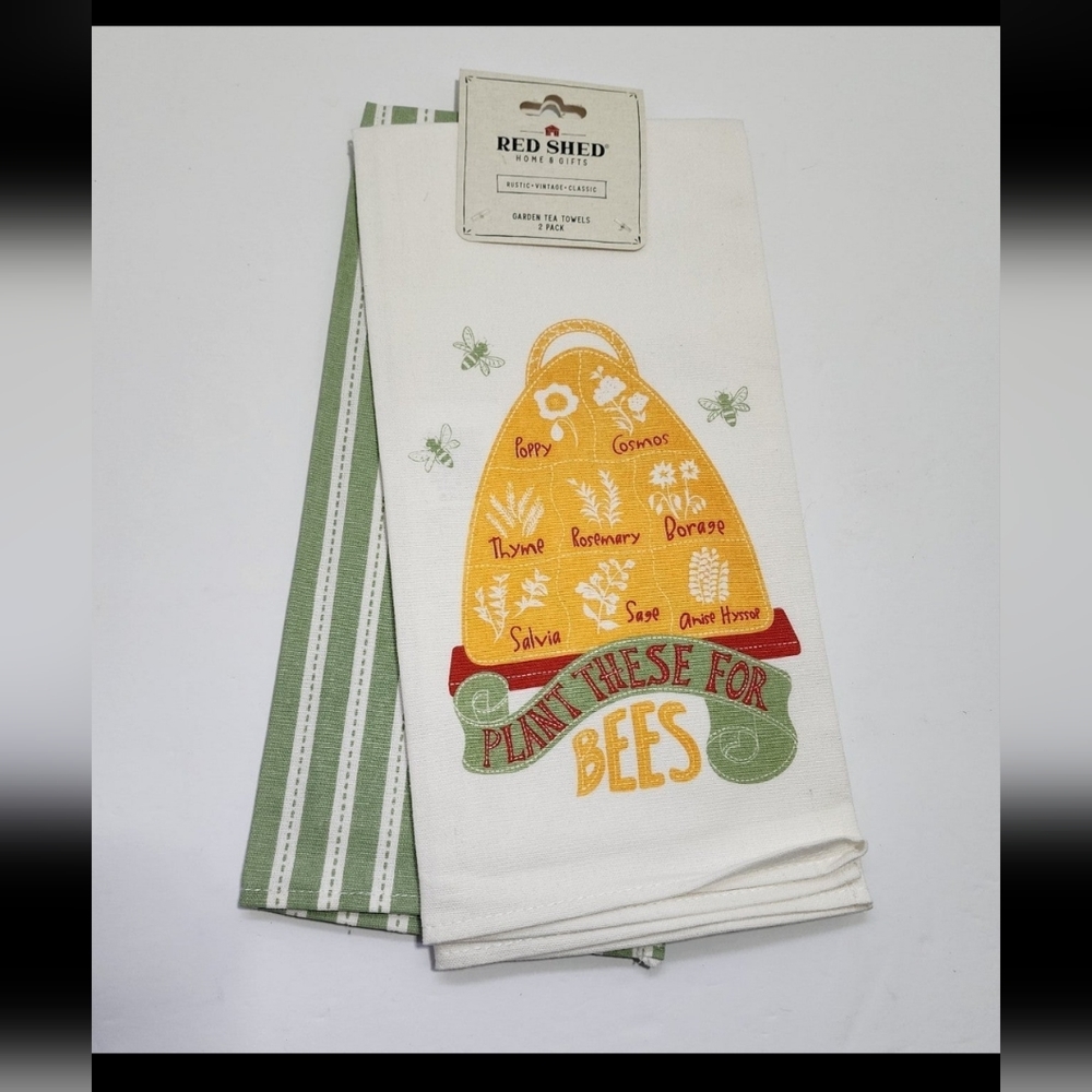NWT Red Shed "Plant These For Bees" Tea Dish Kitchen Towels Set of 2 Farm Honey